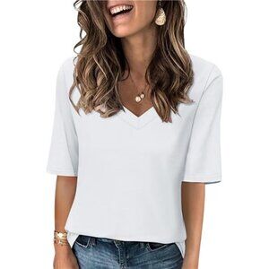 Women's V Neck T Shirts Half Sleeve Tops Casual Solid Summer Tees